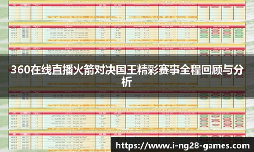 360在线直播火箭对决国王精彩赛事全程回顾与分析